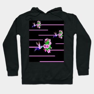 Hummingbirds and pink flowers on black Hoodie